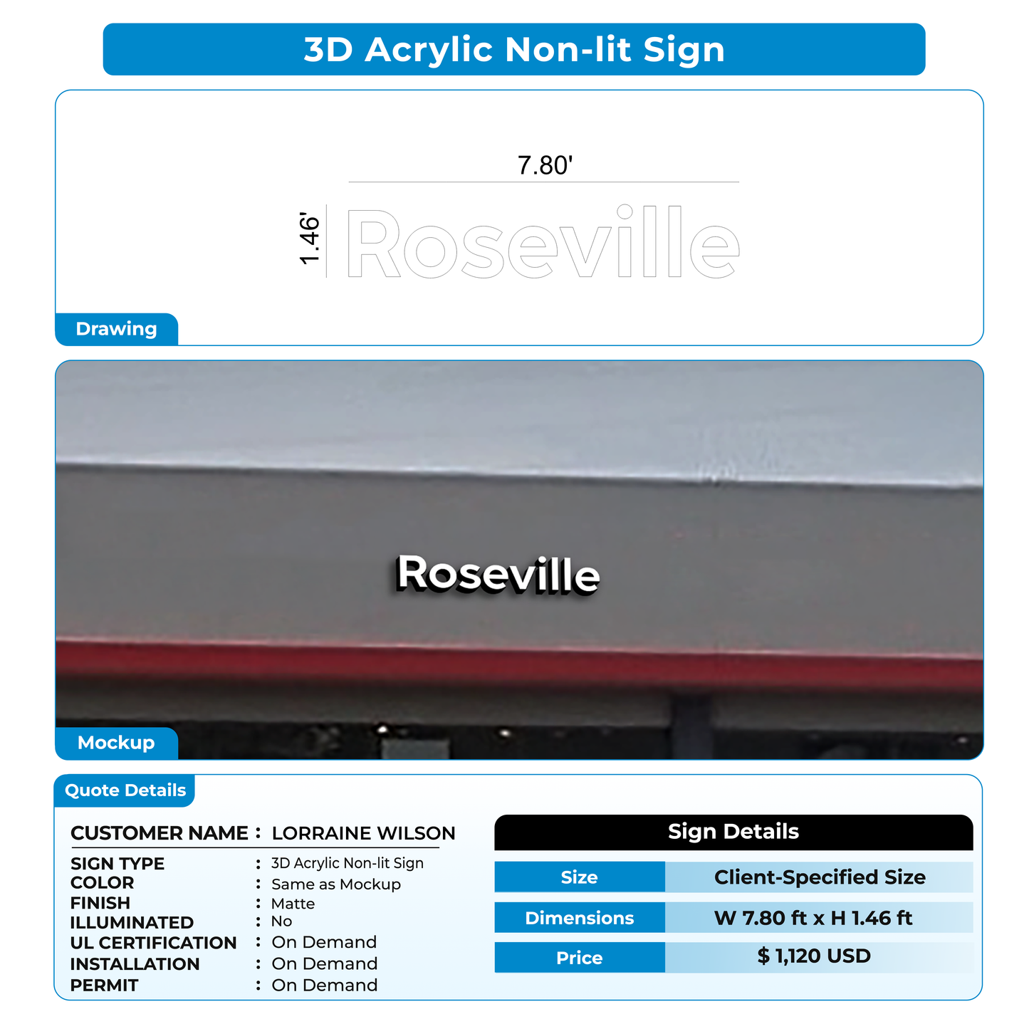 Custom Signs for LORRAINE WILSON