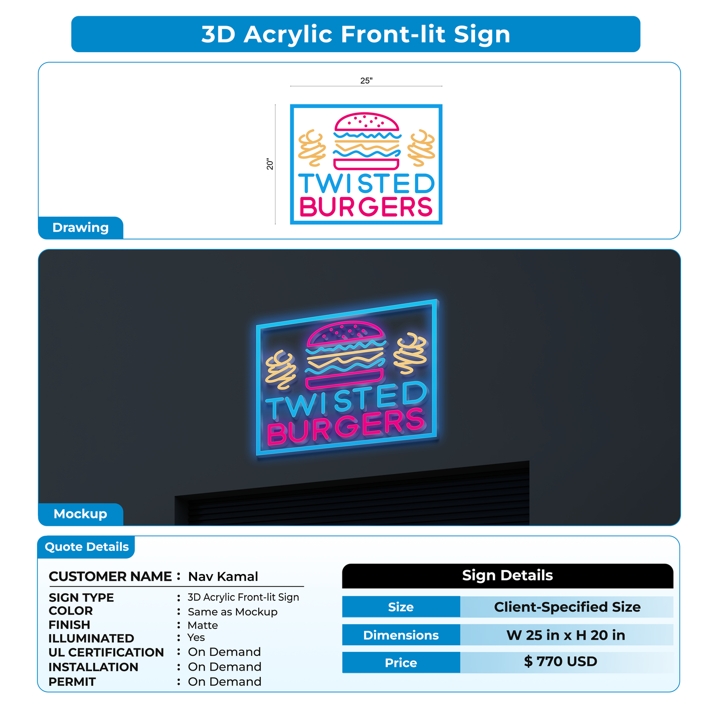 3d metal backlit sign for Nav Kamal