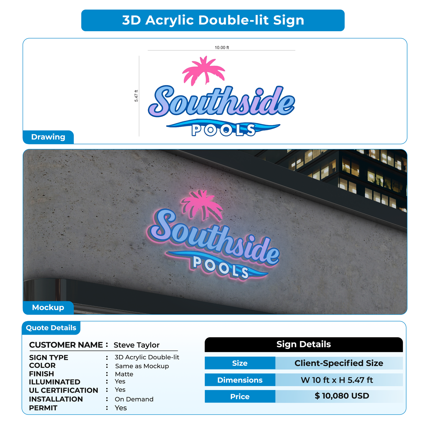 3D Acrylic Doubl-lit SIGN FOR Steve Taylor
