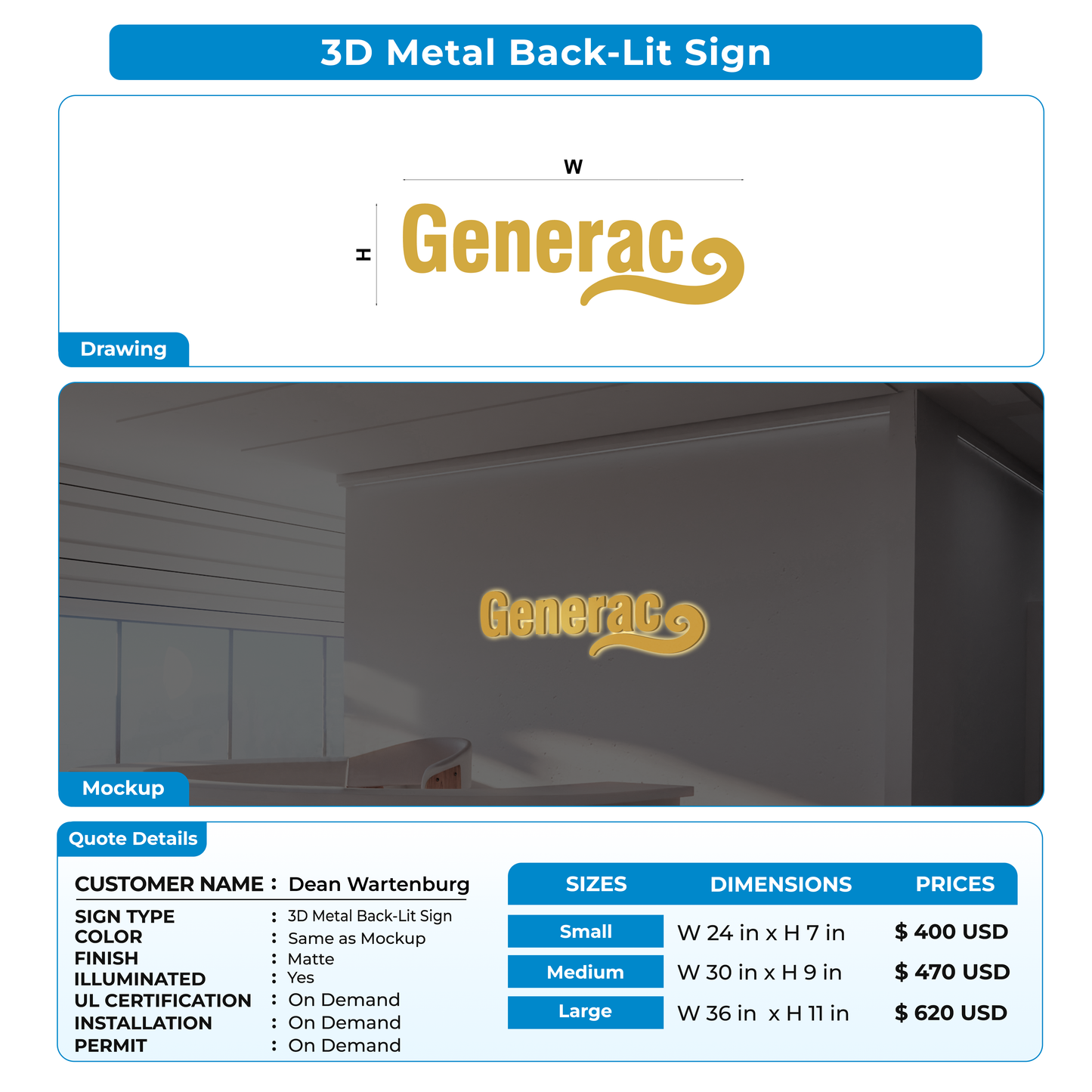 Custom Signs for Dean Wartenburg