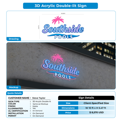 3D Acrylic Doubl-lit SIGN FOR Steve Taylor