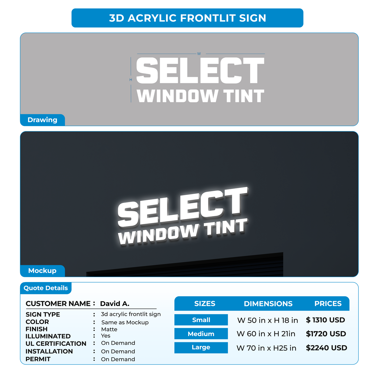 CUSTOM SIGNS FOR David A.