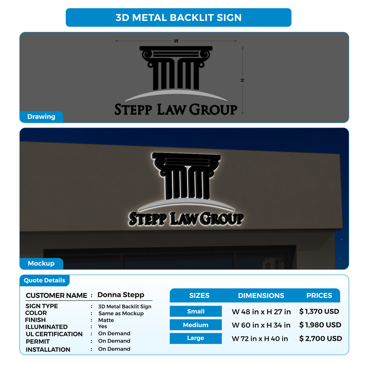 Business signage for Donna Stepp