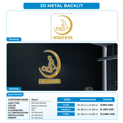 3D Metal Backlit Sign for Eboni