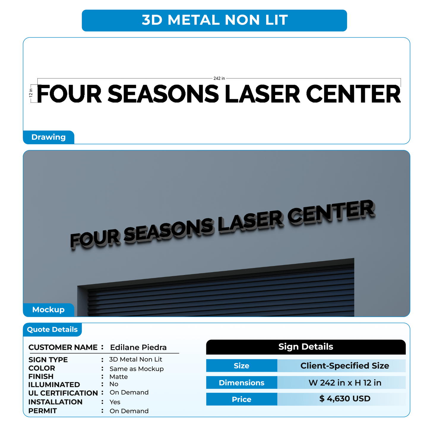 3D Metal Non Lit For Edilane Piedra