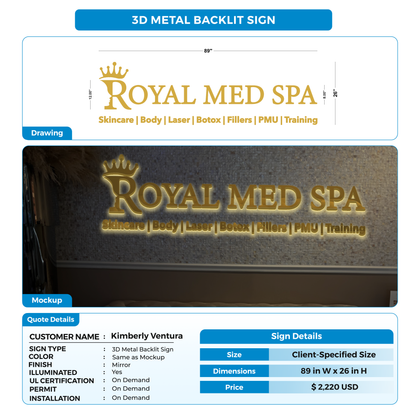 3D metal backlit sign for Kimberly Ventura