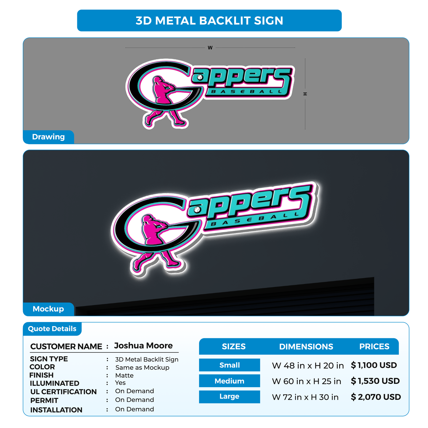 Business signage for Joshua Moore