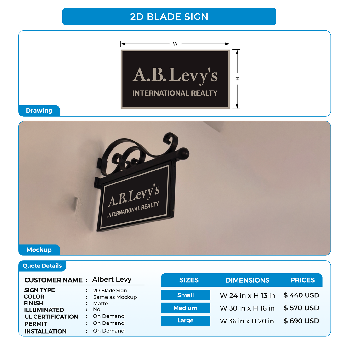 Blade sign for Albert Levy
