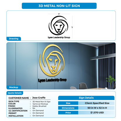 3D metal non-lit sign for Jose Graffe