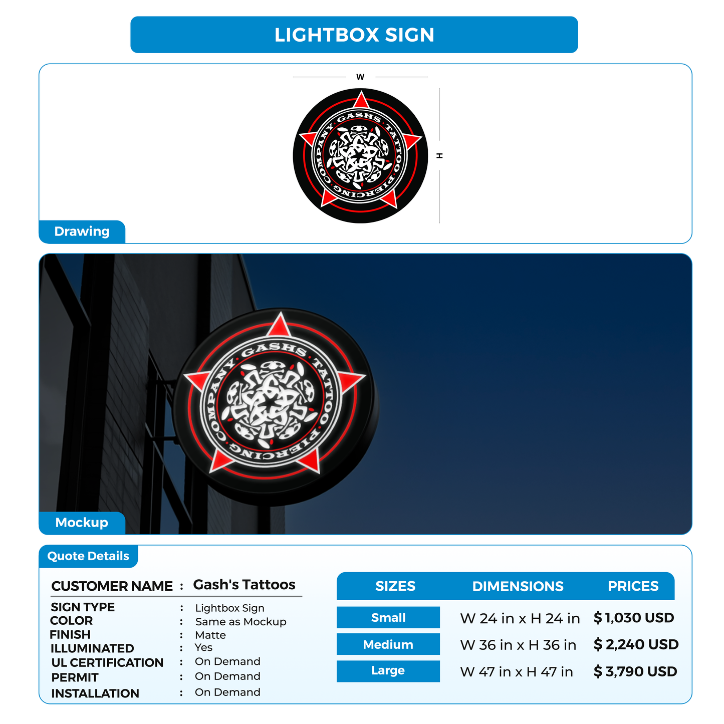 Business signage for Gash's Tattoos & Piercing