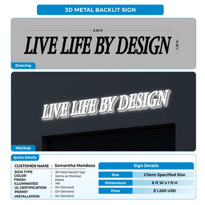 3D Metal Backlit Sign for Samantha Mendoza
