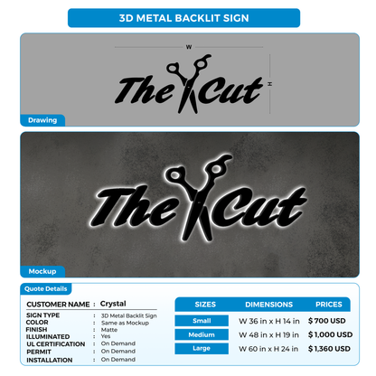 3D metal backlit sign for Crystal