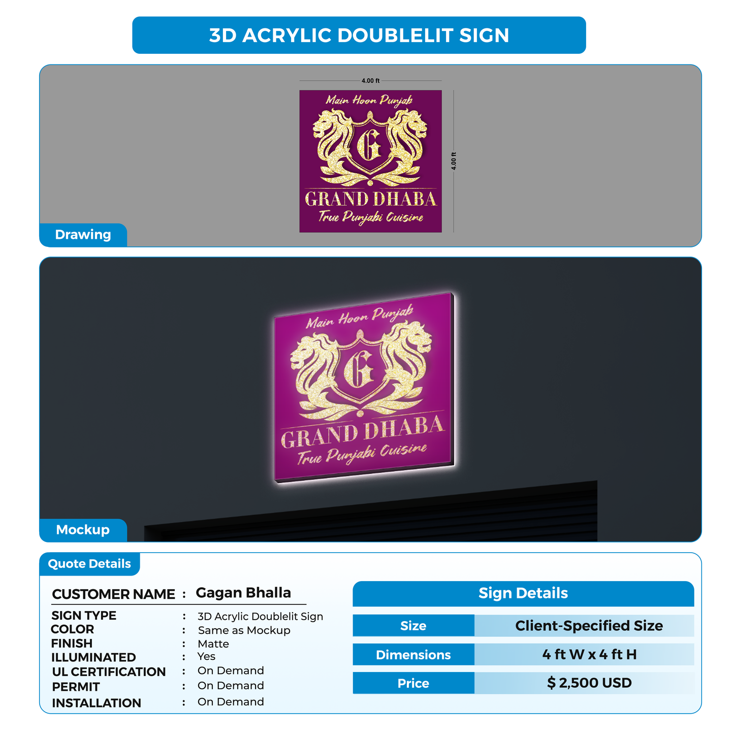 3d Acrylic Double-lit sign for Gagan Bhalla