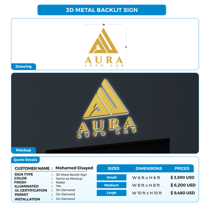 3D metal backlit sign for Mohamed Elsayed