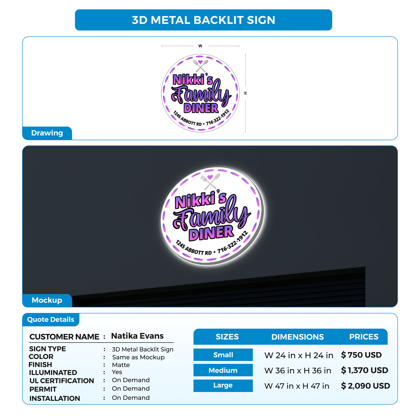 Business signage for Natika Evans
