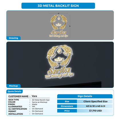 3D Metal backlit Sign For Vara