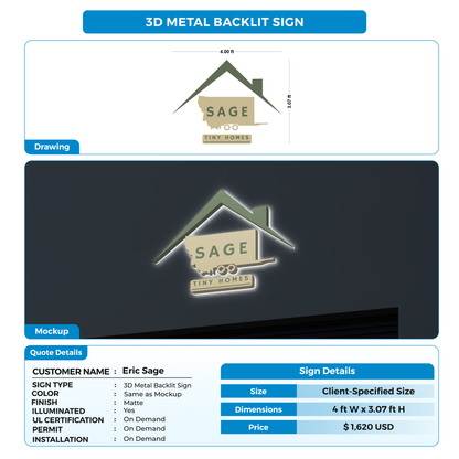3d metal backlit sign for Eric Sage