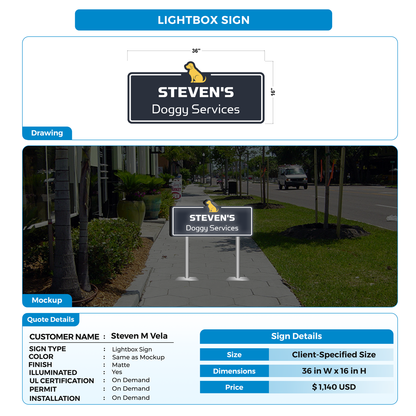 Lightbox Sign for Steven M Vela