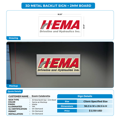 3d metal backlit sign + 2mm board For Ecem Calabretta (50% amount payment link)