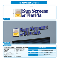 3D metal non-lit sign for Sun Screens of Florida