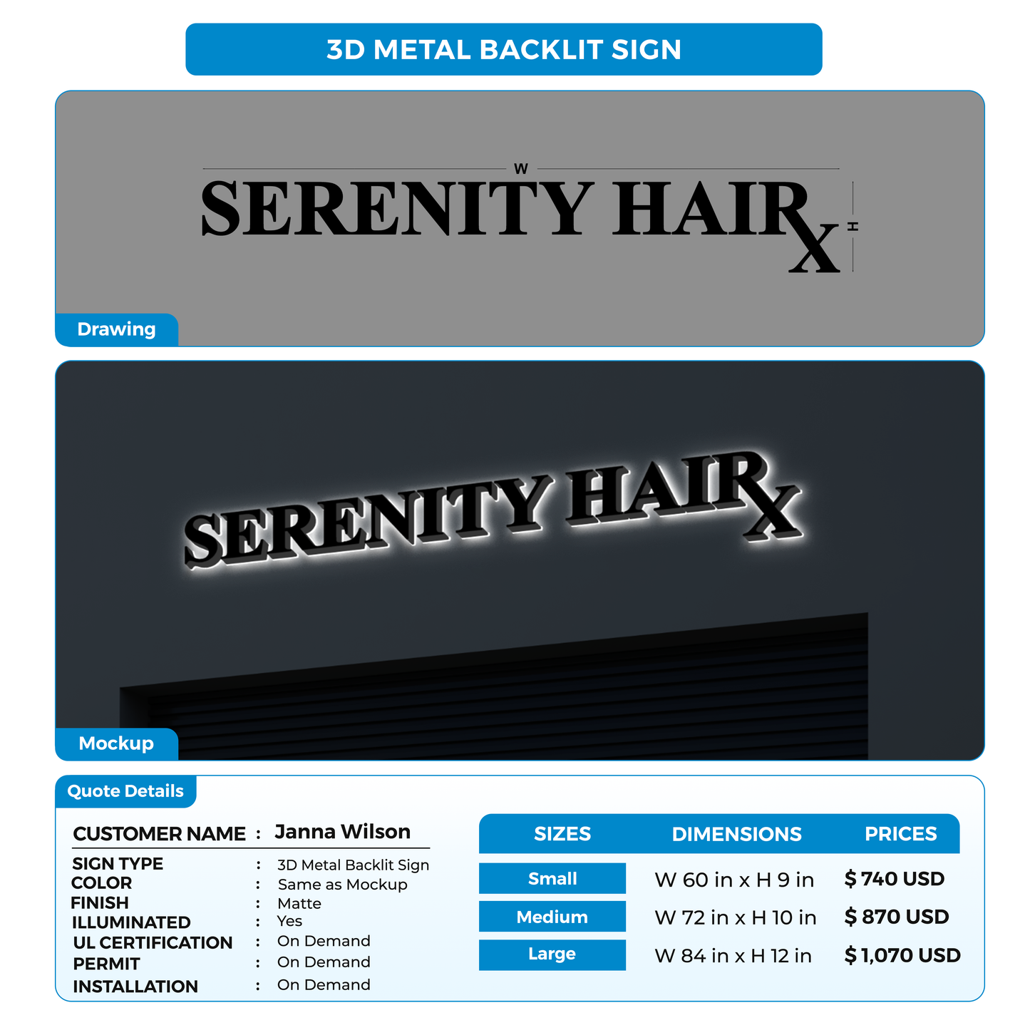 Business signage for Janna Wilson