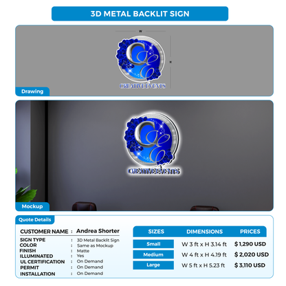 3D metal backlit sign for Andrea Shorter Amos