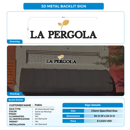 3D Metal Backlit Sign For Pablo