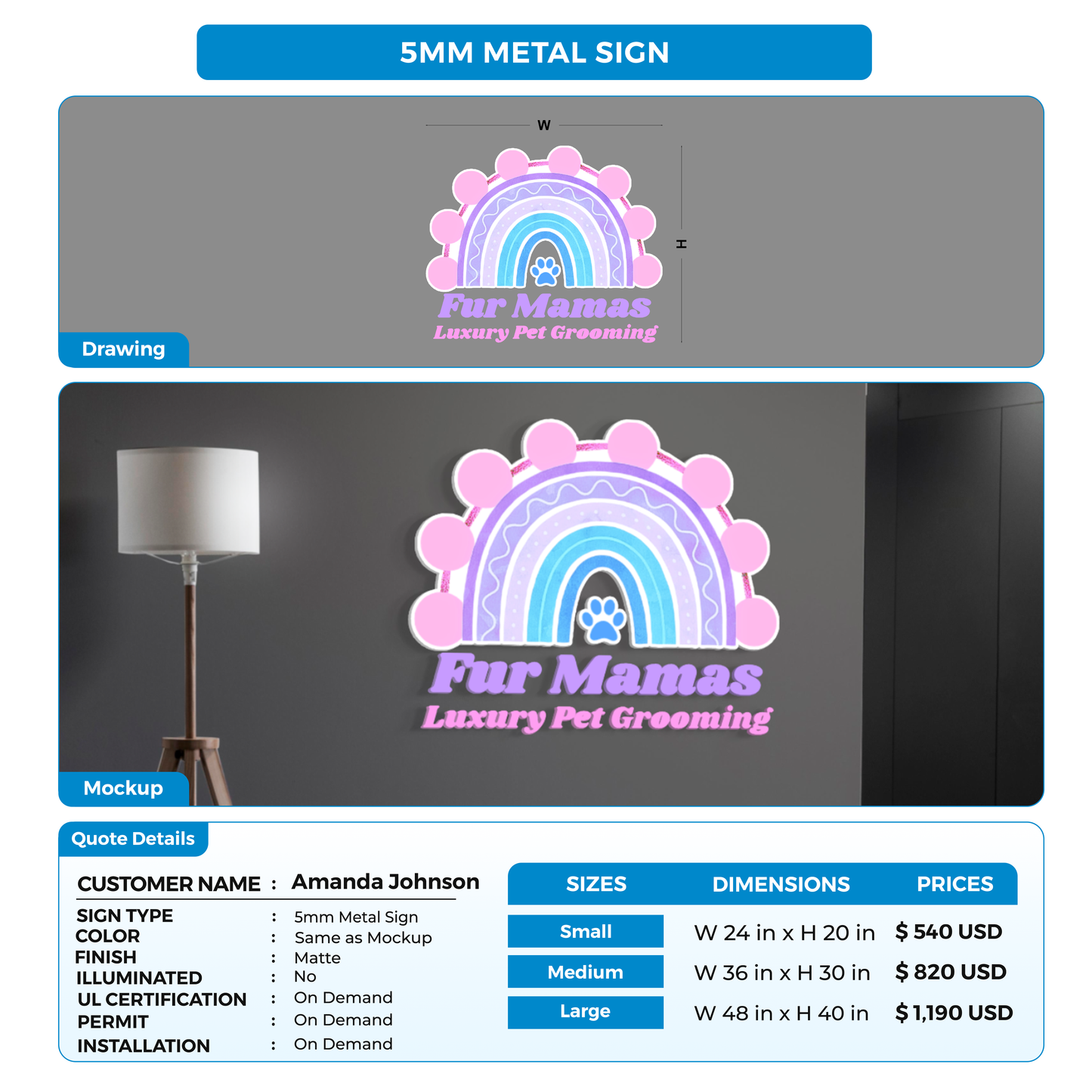 Business signage for Amanda Johnson