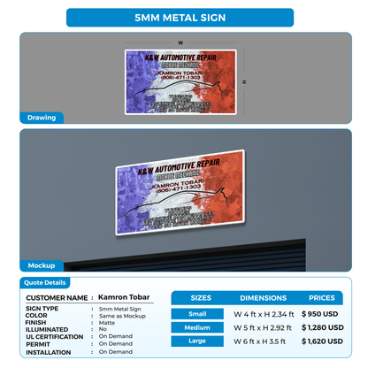 5mm metal sign for Kamron Tobar