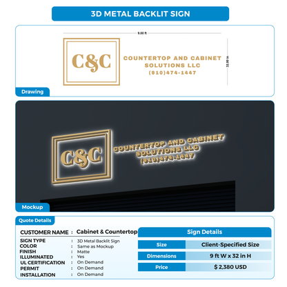 3D metal backlit sign for Cabinet & Countertop Solutions