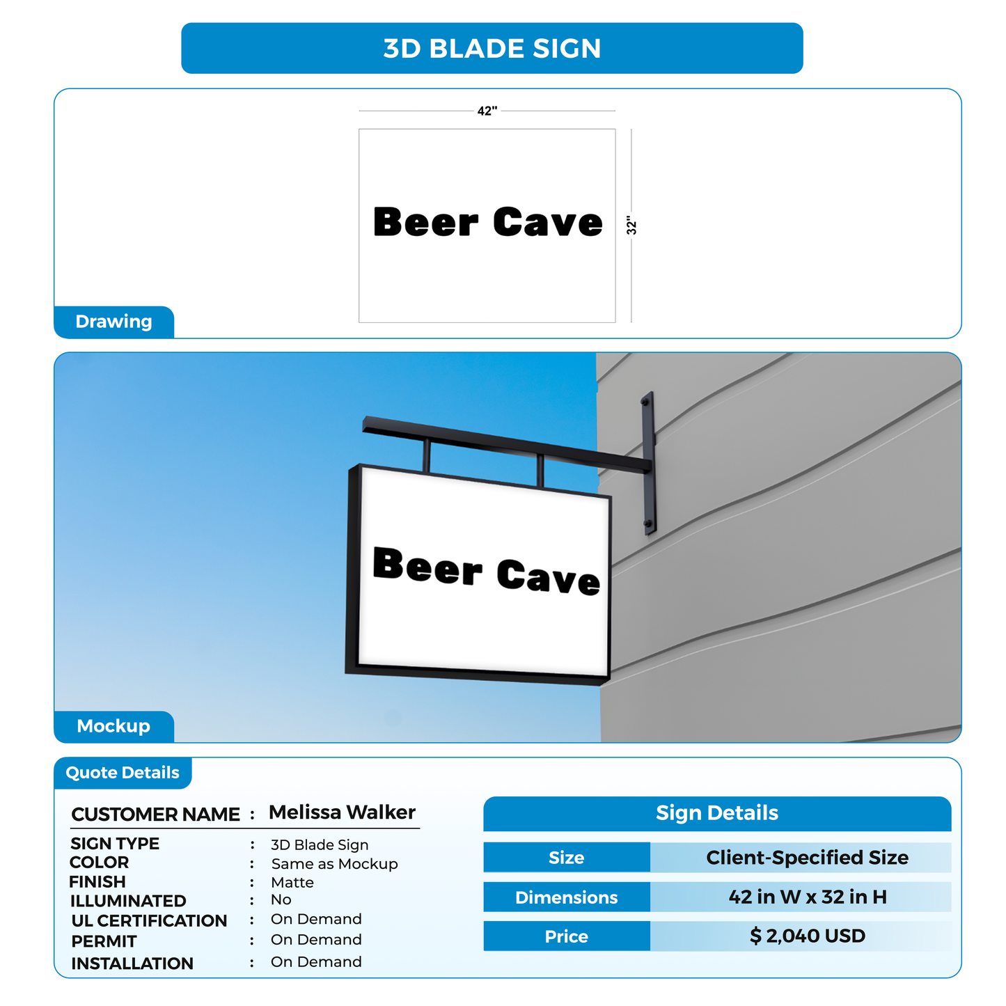 3D blade sign for Melissa Walker