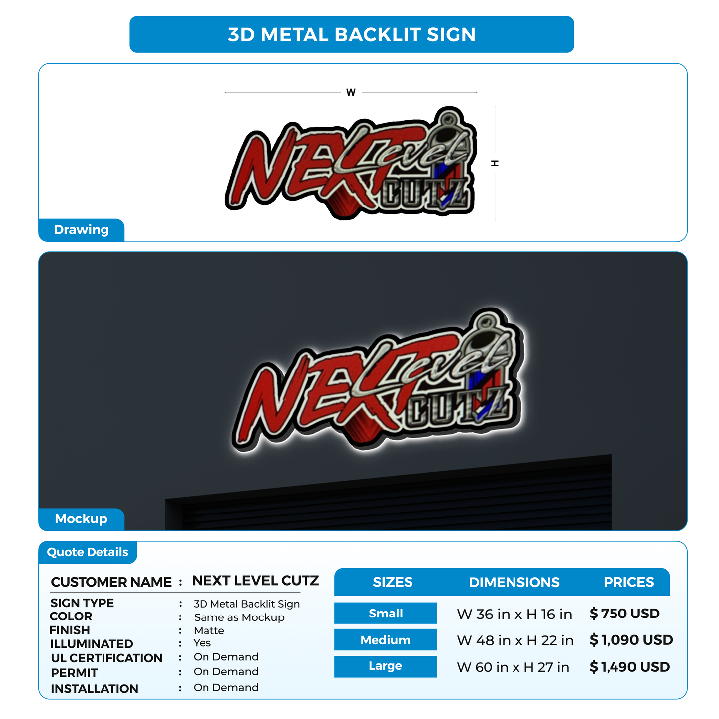 Business signage for NEXT LEVEL CUTZ