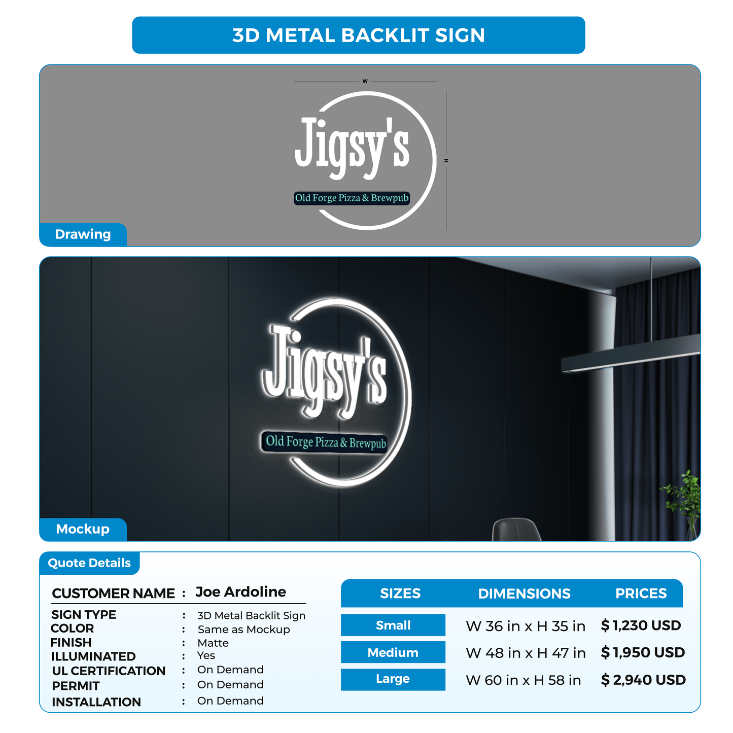 Business signage for Joe Ardoline
