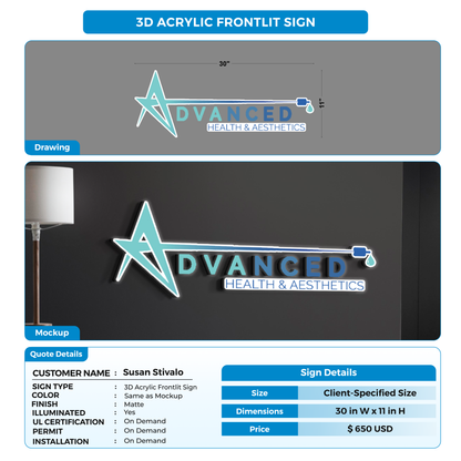 3D acrylic frontlit sign for Susan Stivalo