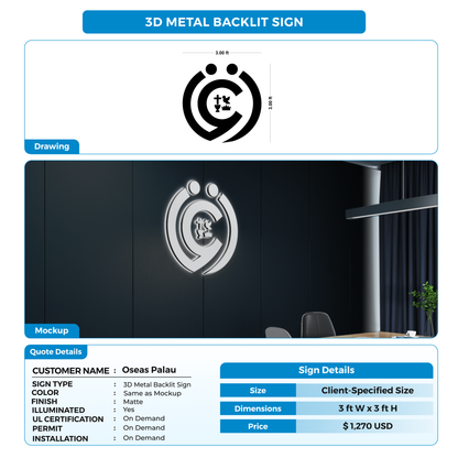 3D Metal Backlit Sign for Oseas Palau