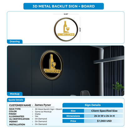 3D Metal Backlit Sign + Board for James Pyner