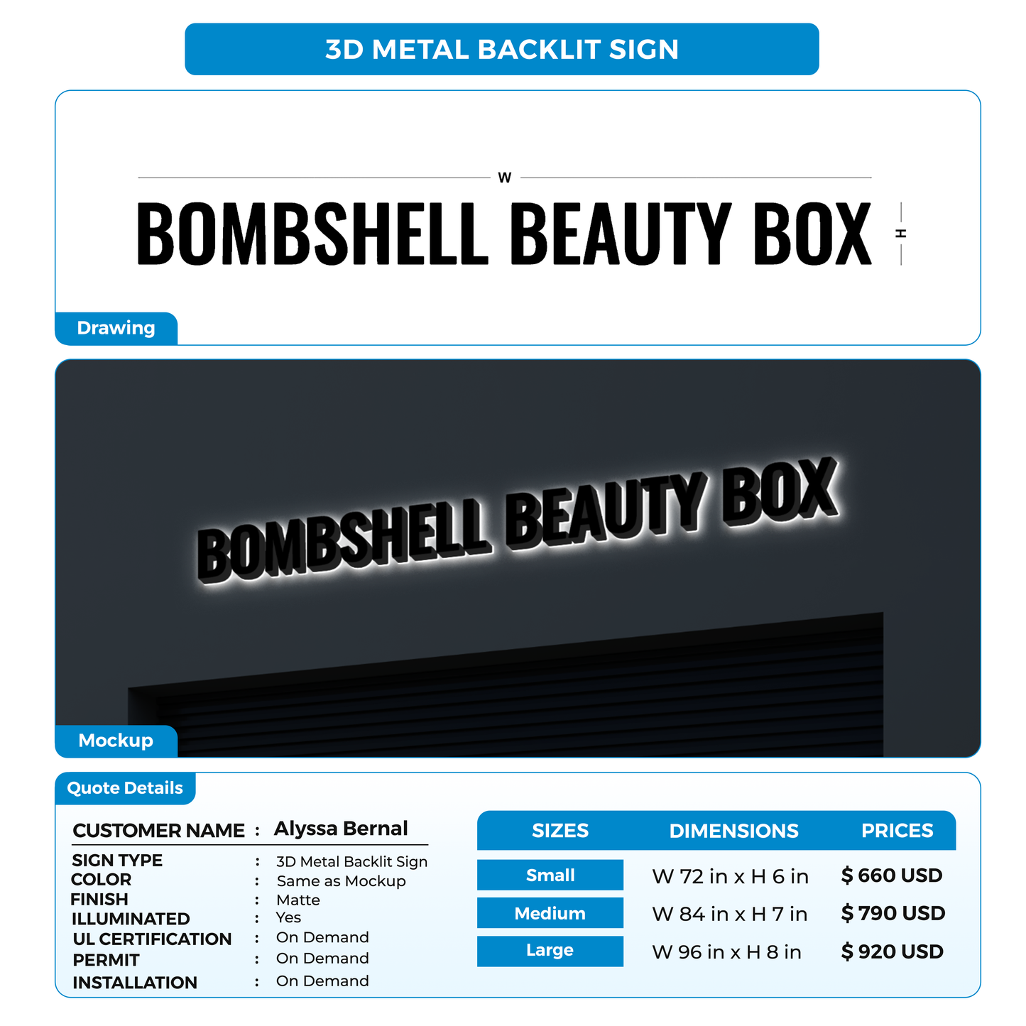 Business signage for Alyssa Bernal