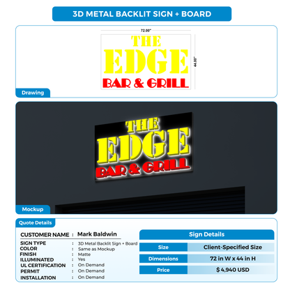 3D metal backlit sign with board for Mark Baldwin