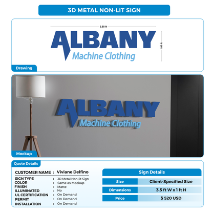 3D metal non-lit sign for Viviane Delfino