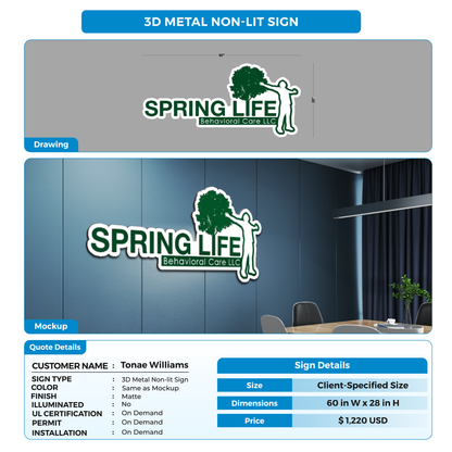 3D metal non-lit sign for Tonae Williams