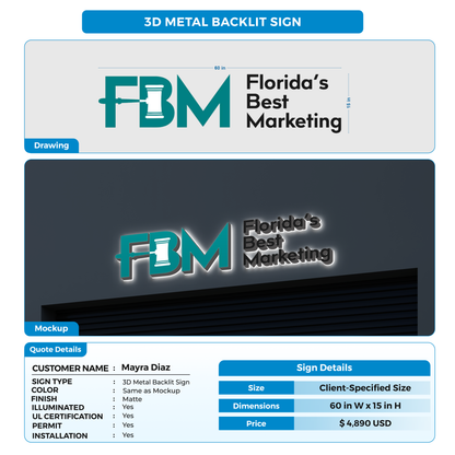 3D Metal Backlit Sign for Mayra Diaz
