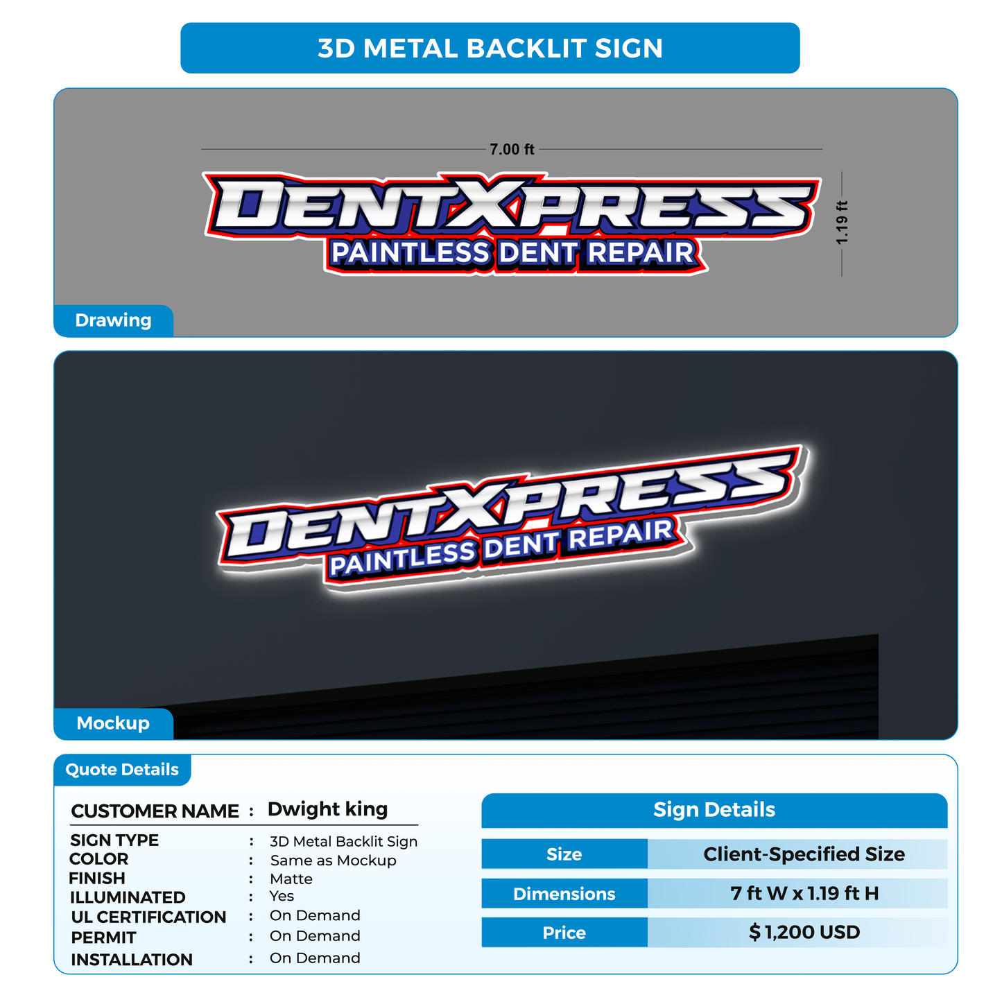 Business signage for Dwight king