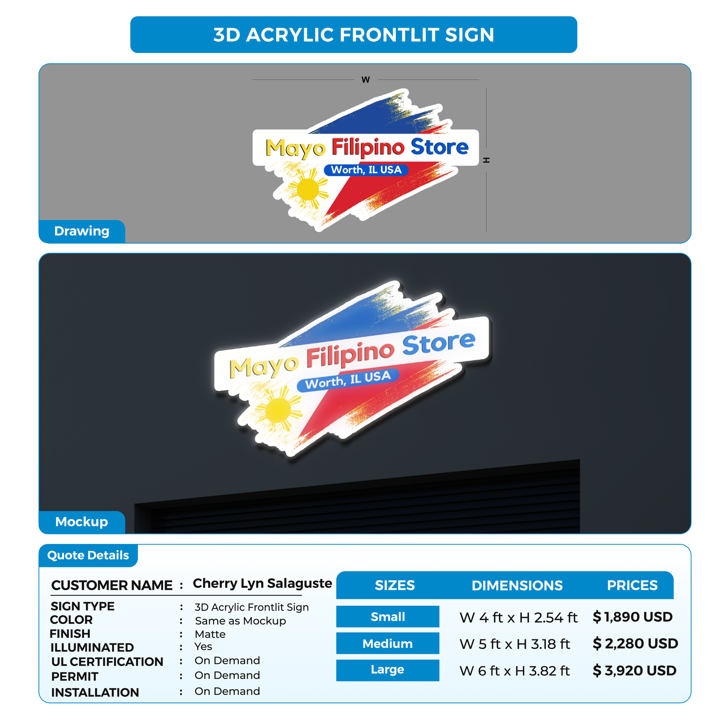 Business signage for Cherry Lyn Salaguste