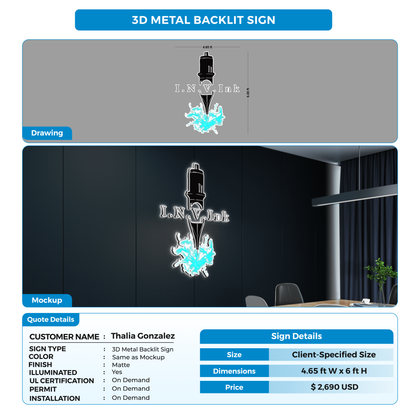3D metal backlit sign for Thalia Gonzalez