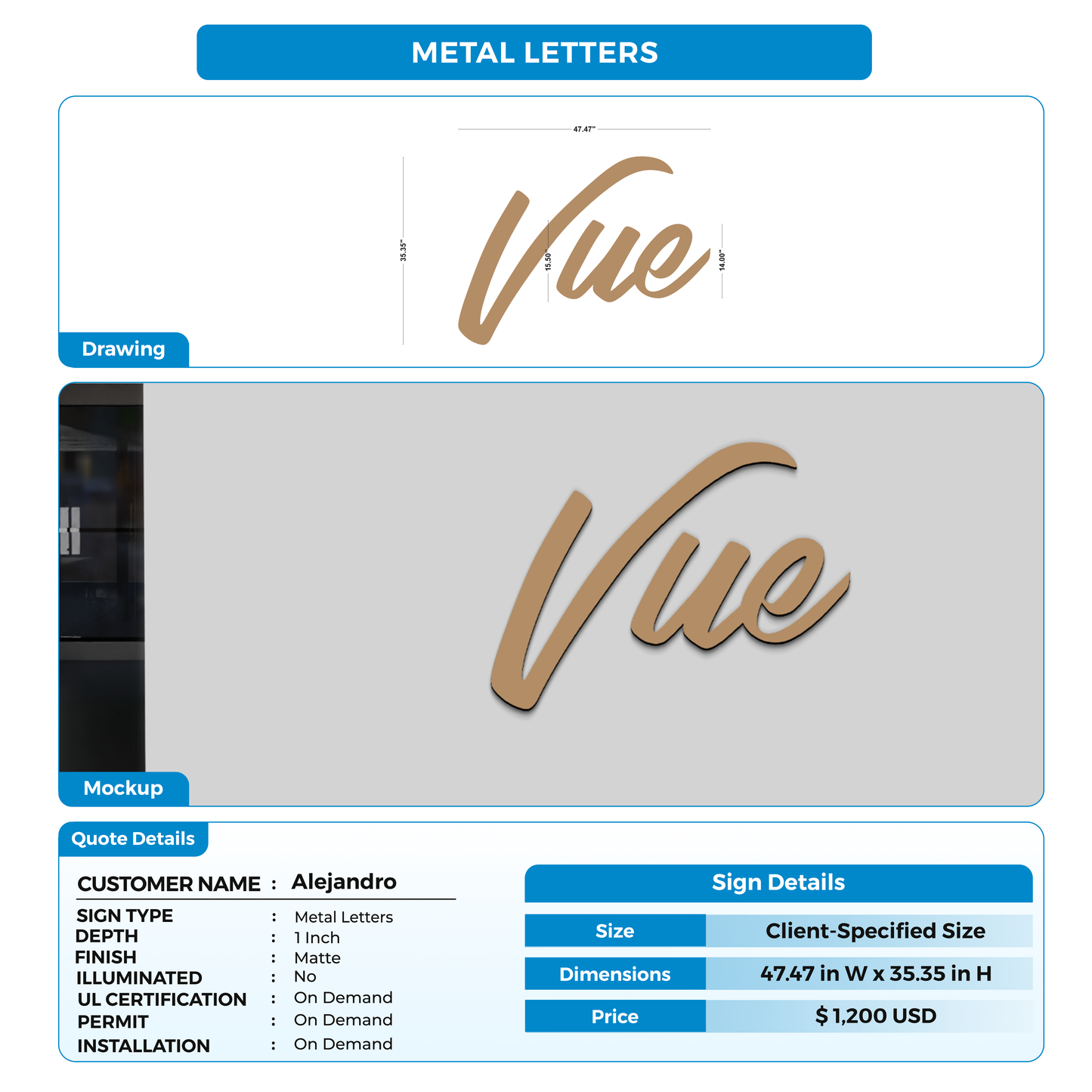 metal letters for Alejandro