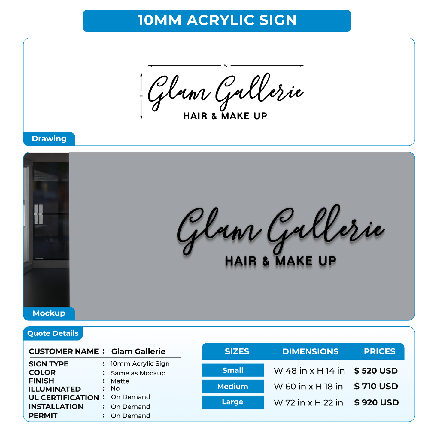 Custom Sign For Glam Gallerie