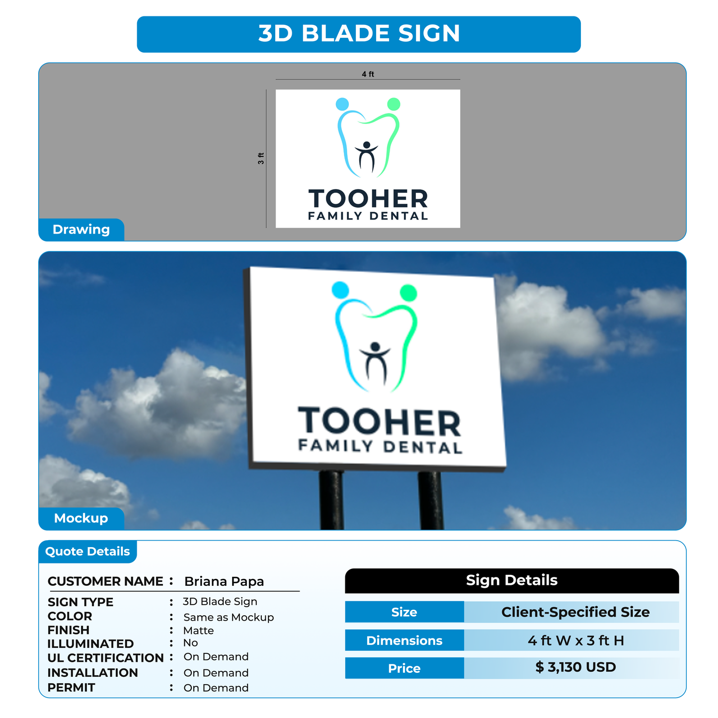 3D Blade Sign for Briana Papa