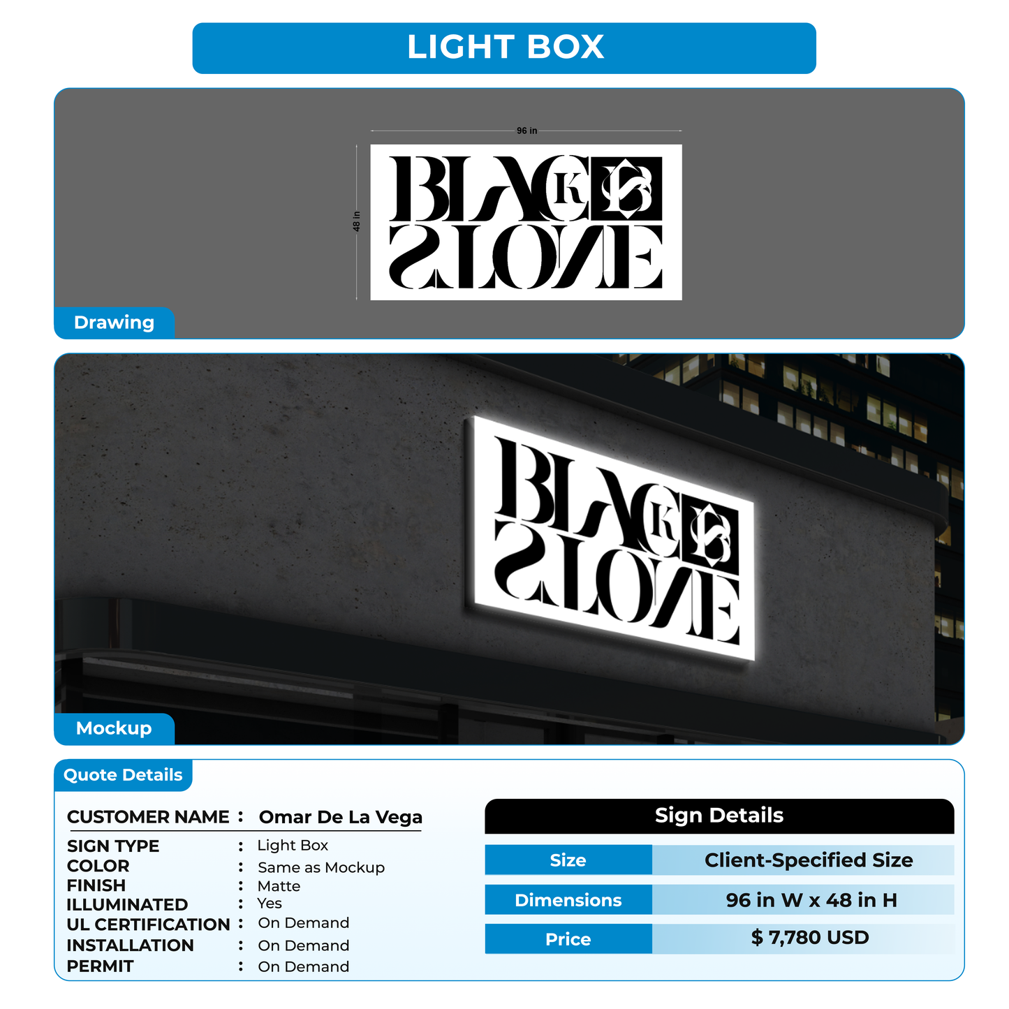 Lightbox Sign for Omar De La Vega
