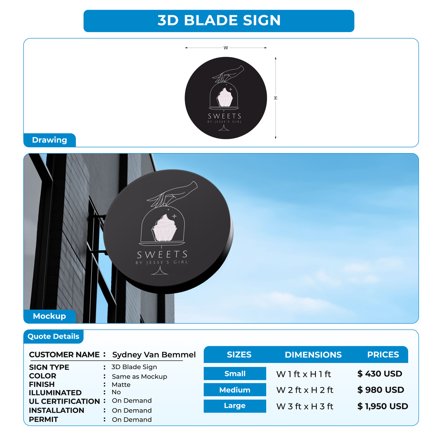 3D Blade Sign For Sydney Van Bemmel