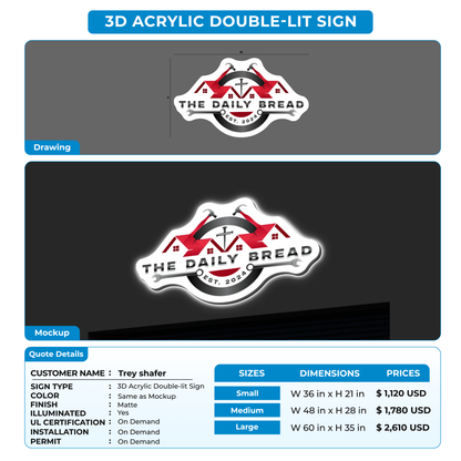 3D Acrylic Doublelit Sign for Trey shafer